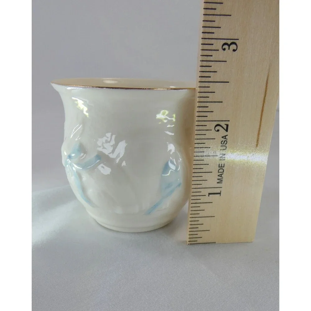 2 BELEEK Nursery Baptism Christening Cups Porcelain w Gold Ireland Bunny Twins